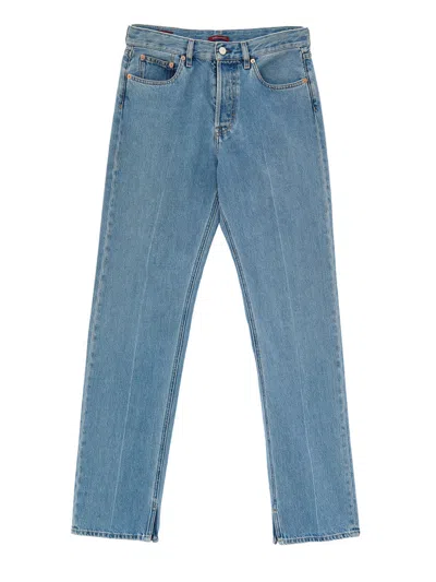 Gucci Denim Gamba Trousers Wide  In Blue