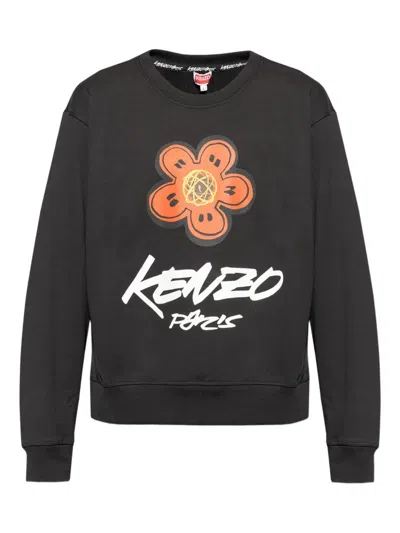Kenzo Bold Floral Graphic Sweatshirt With Signature Logo In Black