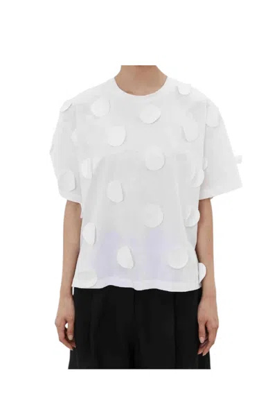 Meimeij T-shirt Half Sleeve Over Woman  With Fabric Applications In White