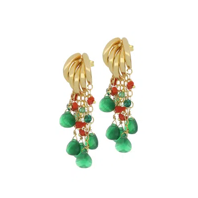 Nivy Pendant Earrings With Coral And Green Stones Woman  Adriel Oarp0500-g