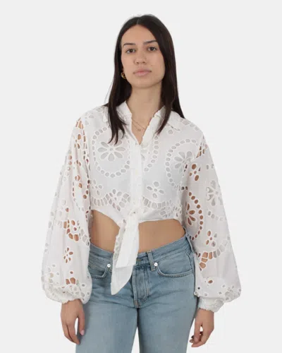 Mc2 Saint Barth Cropped White Shirt With Lace Design In White