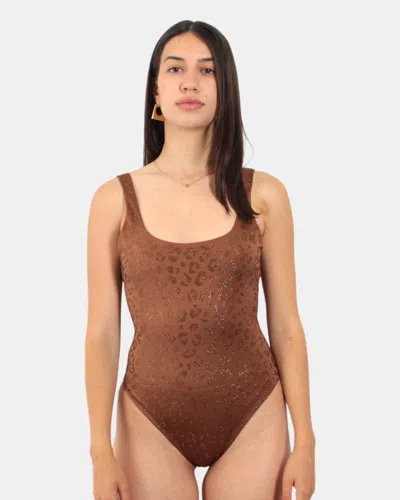 Mc2 Saint Barth Classic Onepiece Swimsuit - Shiny Rhinestone Leopard 18 In Brown