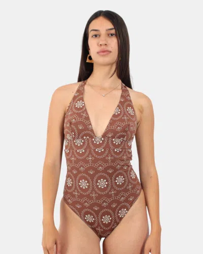 Mc2 Saint Barth Breasted Halter One Piece Swimsuit - Sangallo 1810 In Brown
