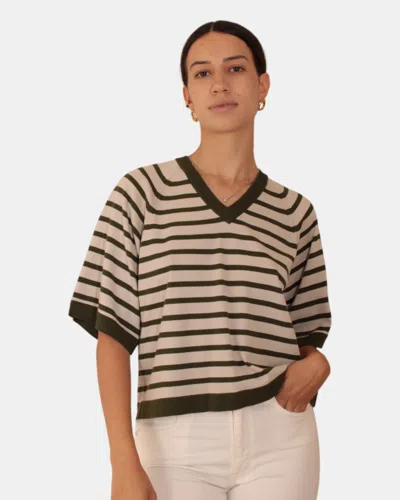 K-way T-shirt K Way Mod. Geri Stripes - B0e Beige Lt/green Lichen In Green