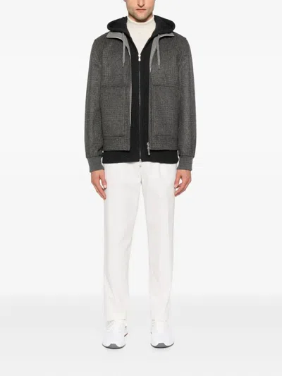 Brunello Cucinelli Check-pattern Zip-up Bomber Jacket In Gray