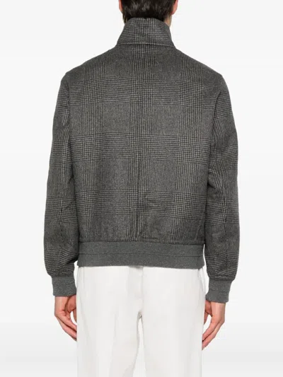Brunello Cucinelli Check-pattern Zip-up Bomber Jacket In Gray