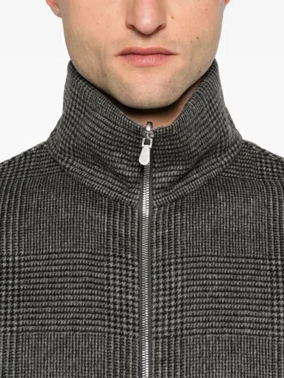 Brunello Cucinelli Check-pattern Zip-up Bomber Jacket In Gray