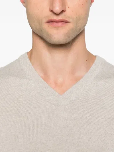 Brunello Cucinelli V-neck Cashmere Sweater In Neutral