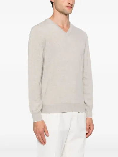 Brunello Cucinelli V-neck Cashmere Sweater In Neutral