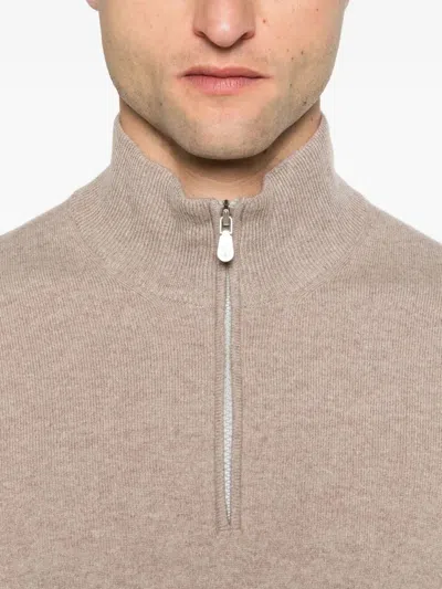 Brunello Cucinelli Zip-up Cashmere Sweater In Brown