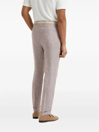Brunello Cucinelli Straight Trousers With Belt Loops And Cuffed Hem In Purple