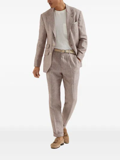 Brunello Cucinelli Straight Trousers With Belt Loops And Cuffed Hem In Purple