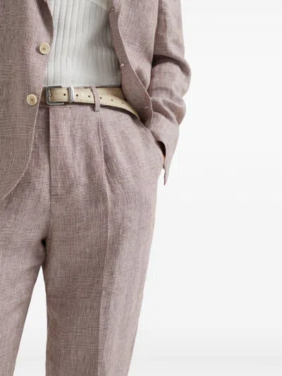 Brunello Cucinelli Straight Trousers With Belt Loops And Cuffed Hem In Purple