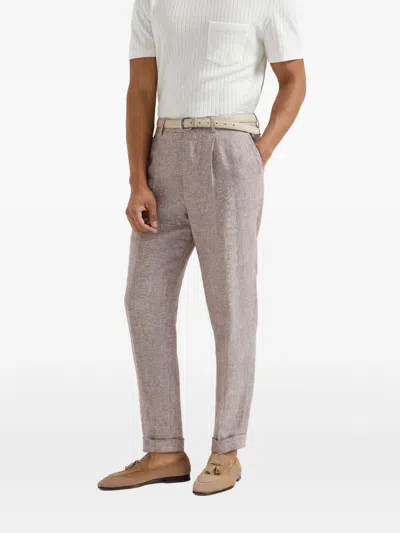 Brunello Cucinelli Straight Trousers With Belt Loops And Cuffed Hem In Purple