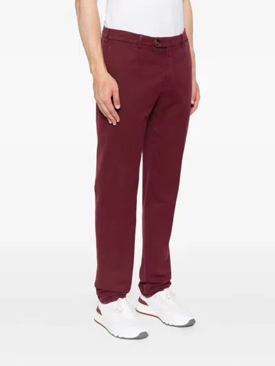 Brunello Cucinelli Cotton Chino Trousers In Burgundy