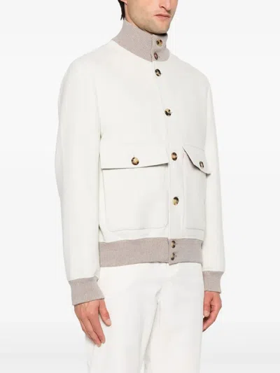 Brunello Cucinelli Wool Bomber Jacket Puffer Jackets White In White