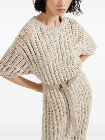 Brunello Cucinelli Beige Dazzling Dress In Neutral