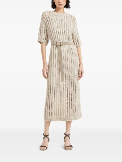Brunello Cucinelli Beige Dazzling Dress In Neutral