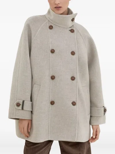 Brunello Cucinelli Double Worked Caban In Virgin Wool And Cashmere Cloth With Shiny Cuff Details Clo In Green