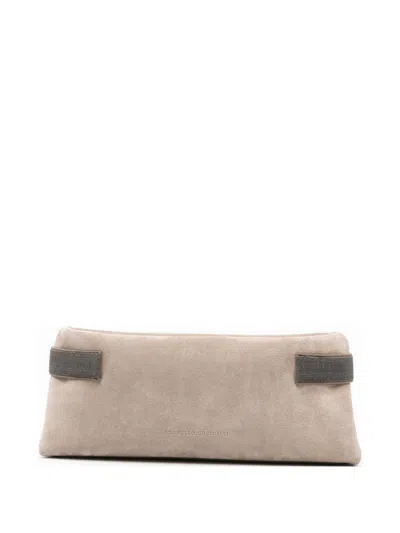 Brunello Cucinelli Women Suede Leather Clutch Bag