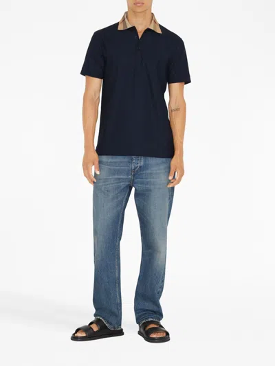 Burberry Check Collar Cotton Polo Shirt