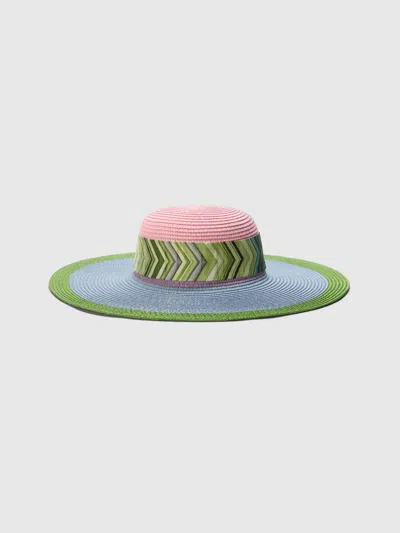 Missoni Wide Brim Straw Hat With Geometric Scarf