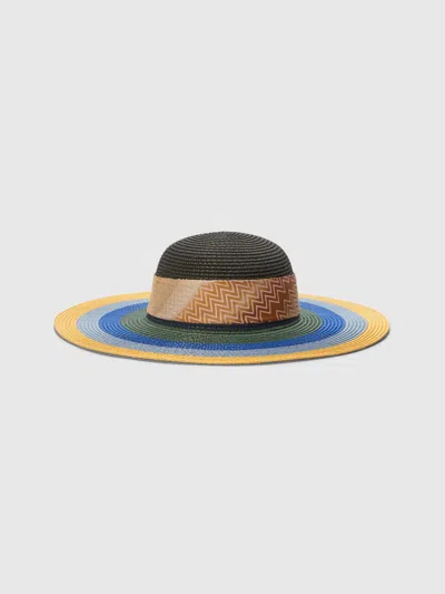 Missoni Wide Brim Straw Hat With Logo Scarf