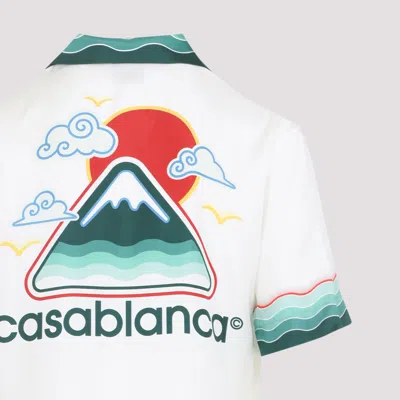 Casablanca Convertible-collar Printed Silk-twill Shirt In White