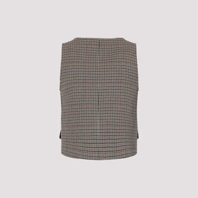Celine Checked Wool Double-breasted Sleeveless Jacket