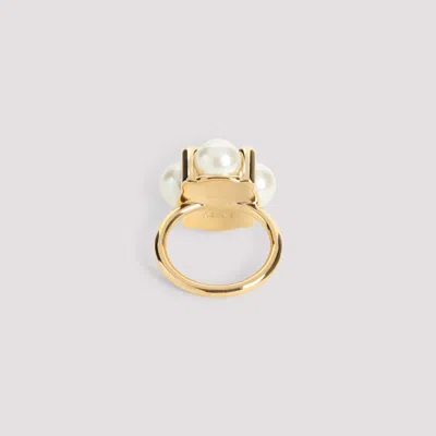 Celine Crystal And Pearl Gold Brass Ring In Multi
