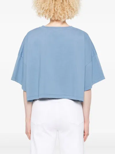 Chloé Women Light Blue Jersey Cropped Logo T-shirt In Blue