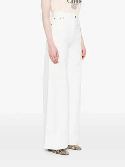 Chloé High-waisted Wide-leg Pants With Five-pocket Styling In White