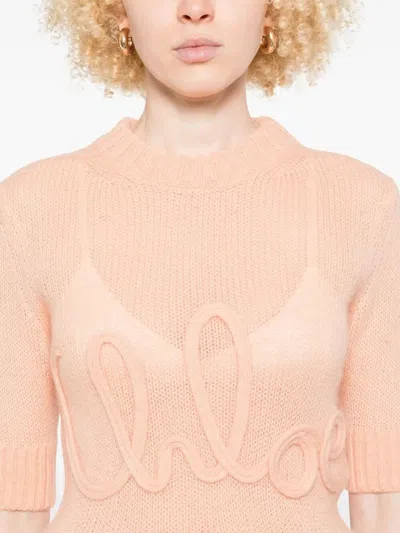 Chloé Alpaca Wool And Silk Knit Elbow-sleeve Logo Sweater Clothing