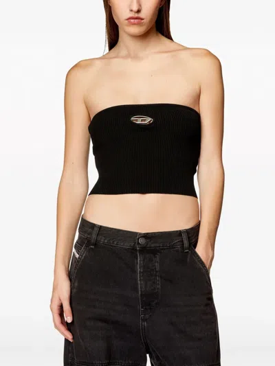 Diesel Ribbed Viscose Cropped Top M-clarksvillex In Black