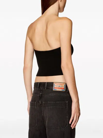 Diesel Ribbed Viscose Cropped Top M-clarksvillex In Black