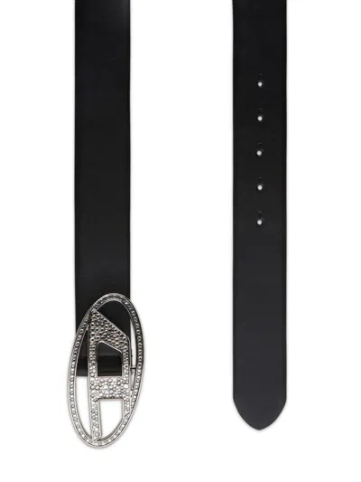 Diesel Women 1dr Strass Leather Belt In Black