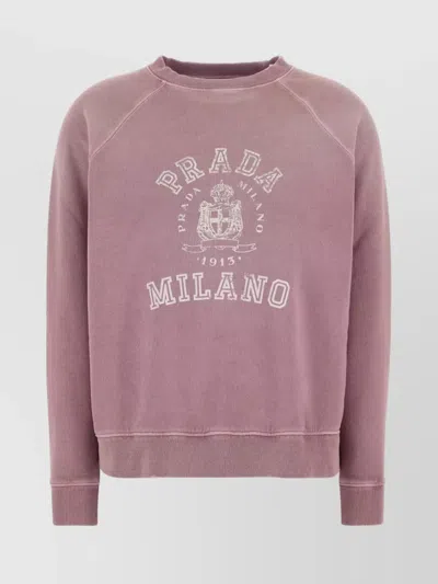 Prada Raglan Sleeves Cotton Sweatshirt In Pink