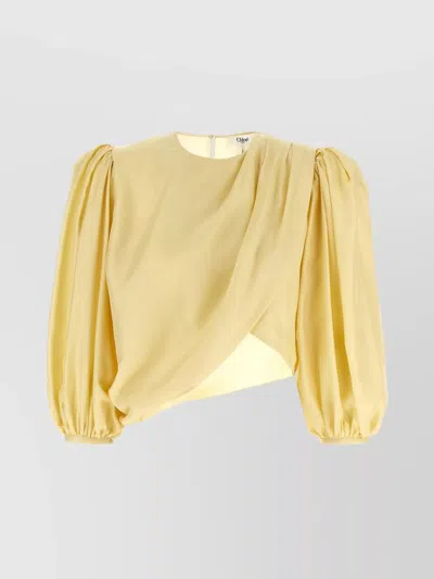 Chloé Draped Top With Keyhole Back And Puffed Sleeves In Yellow