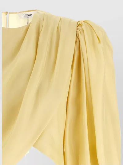 Chloé Draped Top With Keyhole Back And Puffed Sleeves In Yellow