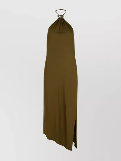 Attico Viscose Dress Asymmetric Hem In Brown