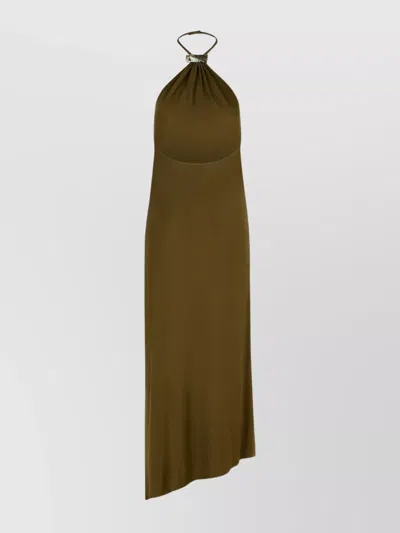 Attico Viscose Dress Asymmetric Hem In Brown