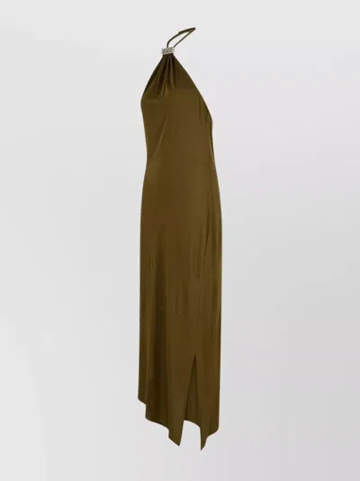 Attico Viscose Dress Asymmetric Hem In Brown