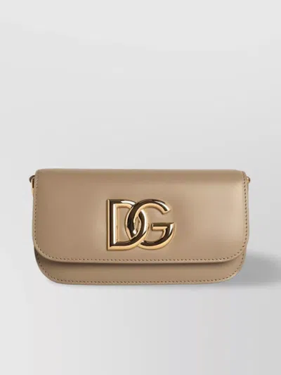 Dolce & Gabbana 3.5 Leather Taupe Crossbody Bag