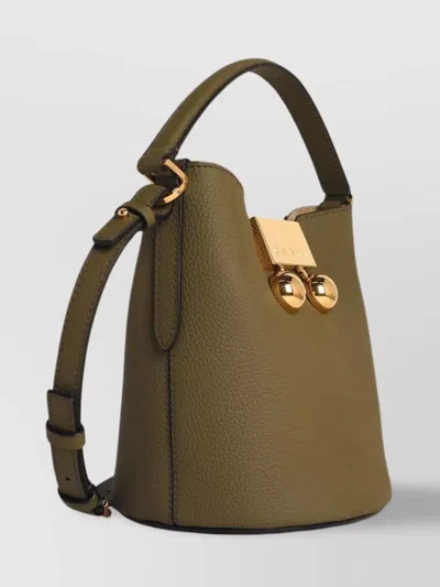 Marni Trunkaroo Leather Bucket Bag In Green