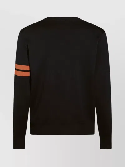 Zegna Crewneck Sweater With Ribbed Cuffs And Hem In Black