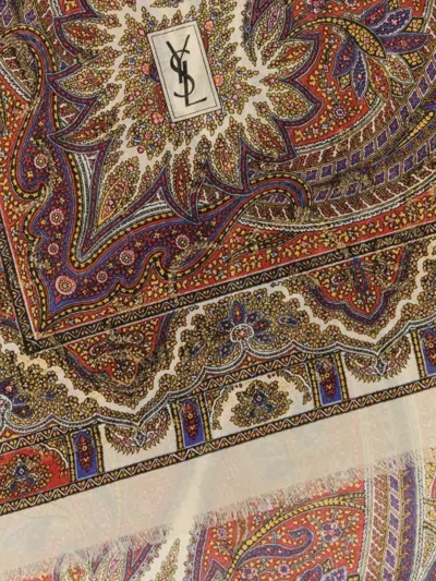 Saint Laurent Modal Blend Scarf With Embroidered Paisley Pattern