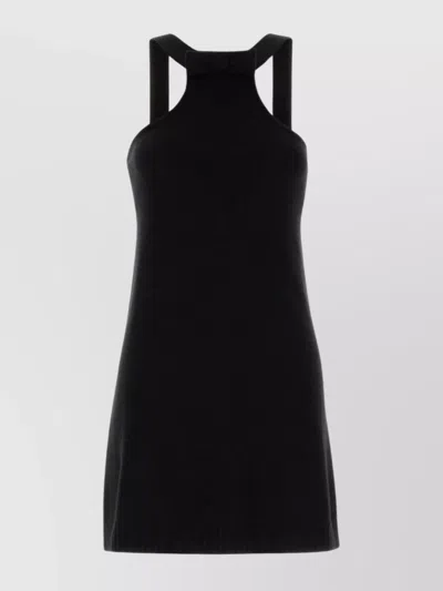 Prada Wool Knit Mini Dress Square Neckline In Black