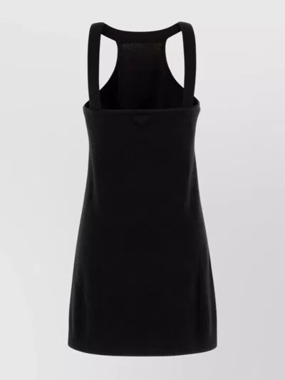 Prada Wool Knit Mini Dress Square Neckline In Black