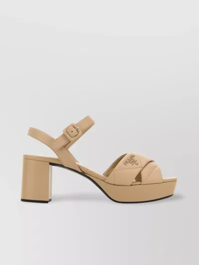 Prada Nappa Leather Block Heel Sandals With Platform