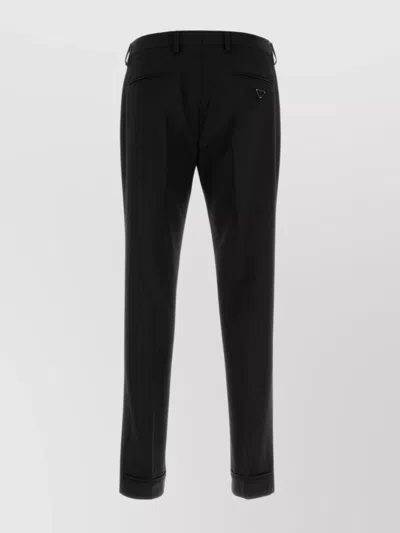 Prada Wool Trousers With Front Crease And Cropped Length In Black